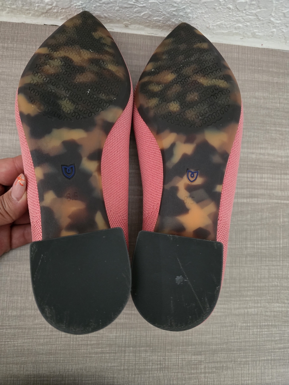 Rothy’s Pink Pointed Toe Low Block Heels Tortoise Sole Size 8.5 - Picture 9 of 11